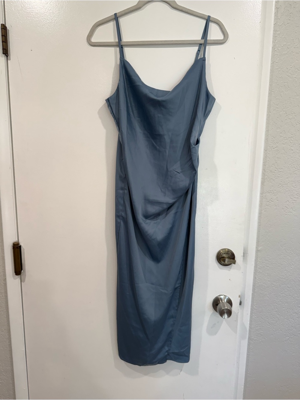 Lulu's Dusty Blue Satin Slip Midi Dress